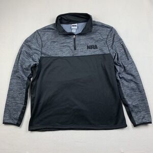NRA 1/4 Zip Jacket Mens XL Two Tone Fleece Pullover Black Gray Logo‎ Mock Neck